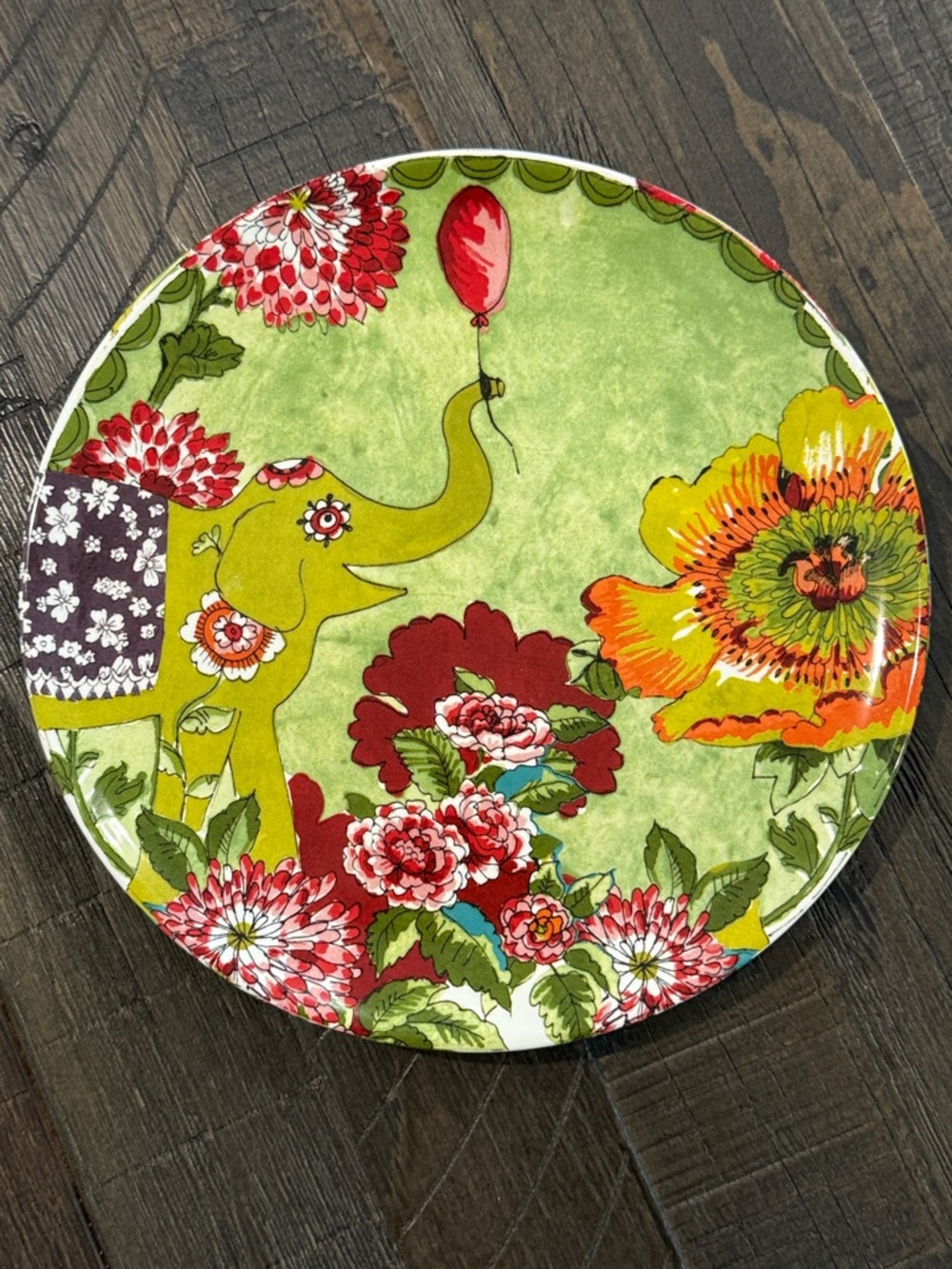 World Market Decorative Ceramic Round Plate Decor Floral Elephant Motif Colorful